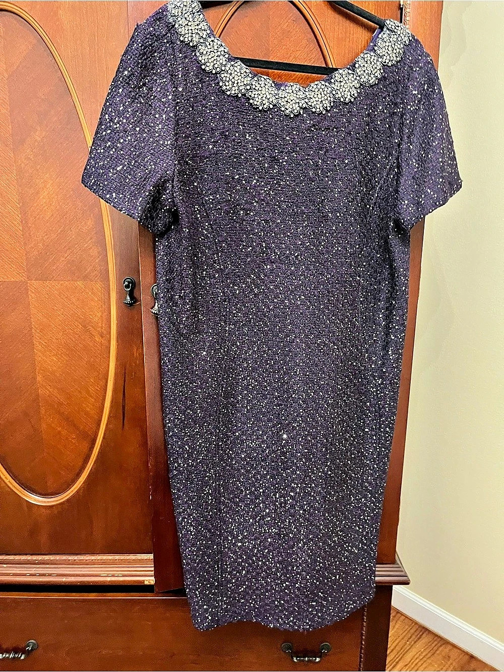 St. John Purple & Silver Mini Dress Size 16